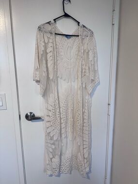 Sheer White Cochella Crochet Kimono Cover-Up
